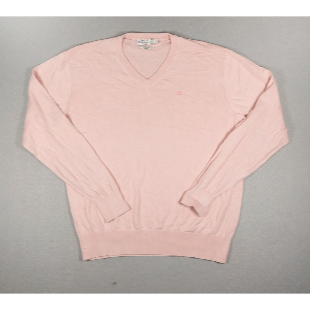 Peter Millar Mens Pink V-Neck Sweater Silk Cotton Cashmere Blend Knit Large